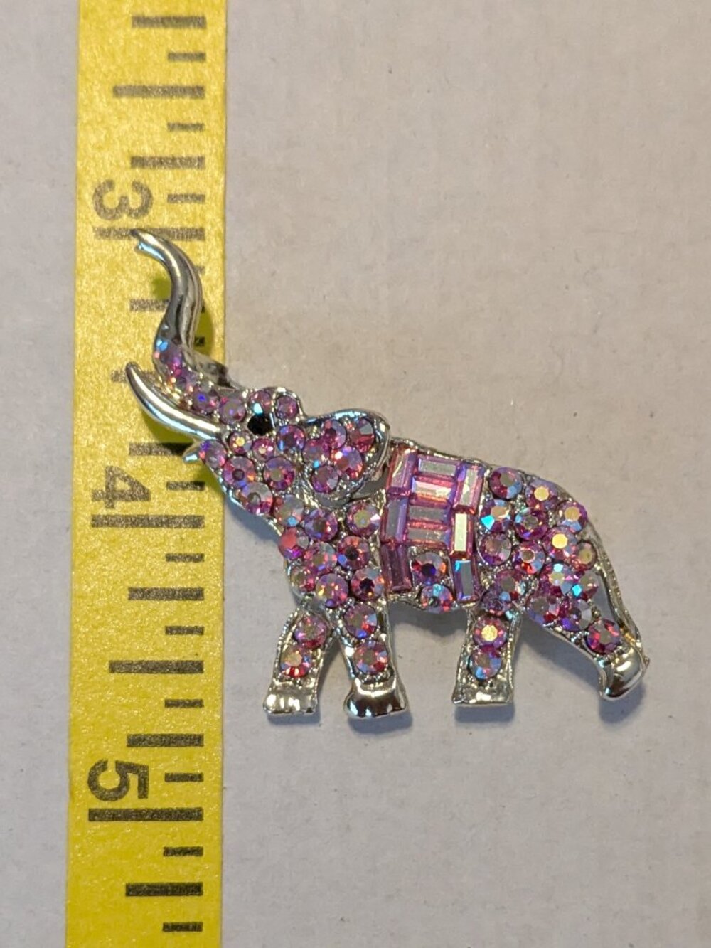 Vintage Pink AB Aurora Borealis Rhinestone Elephant Trunk Up Brooch Pin